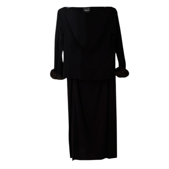 Finity Dresses size 12 black 2 piece pencil skirt and top with faux fur cuffs Finity Dresses size 12 black 2 piece pencil skirt and top with faux fur cuffs